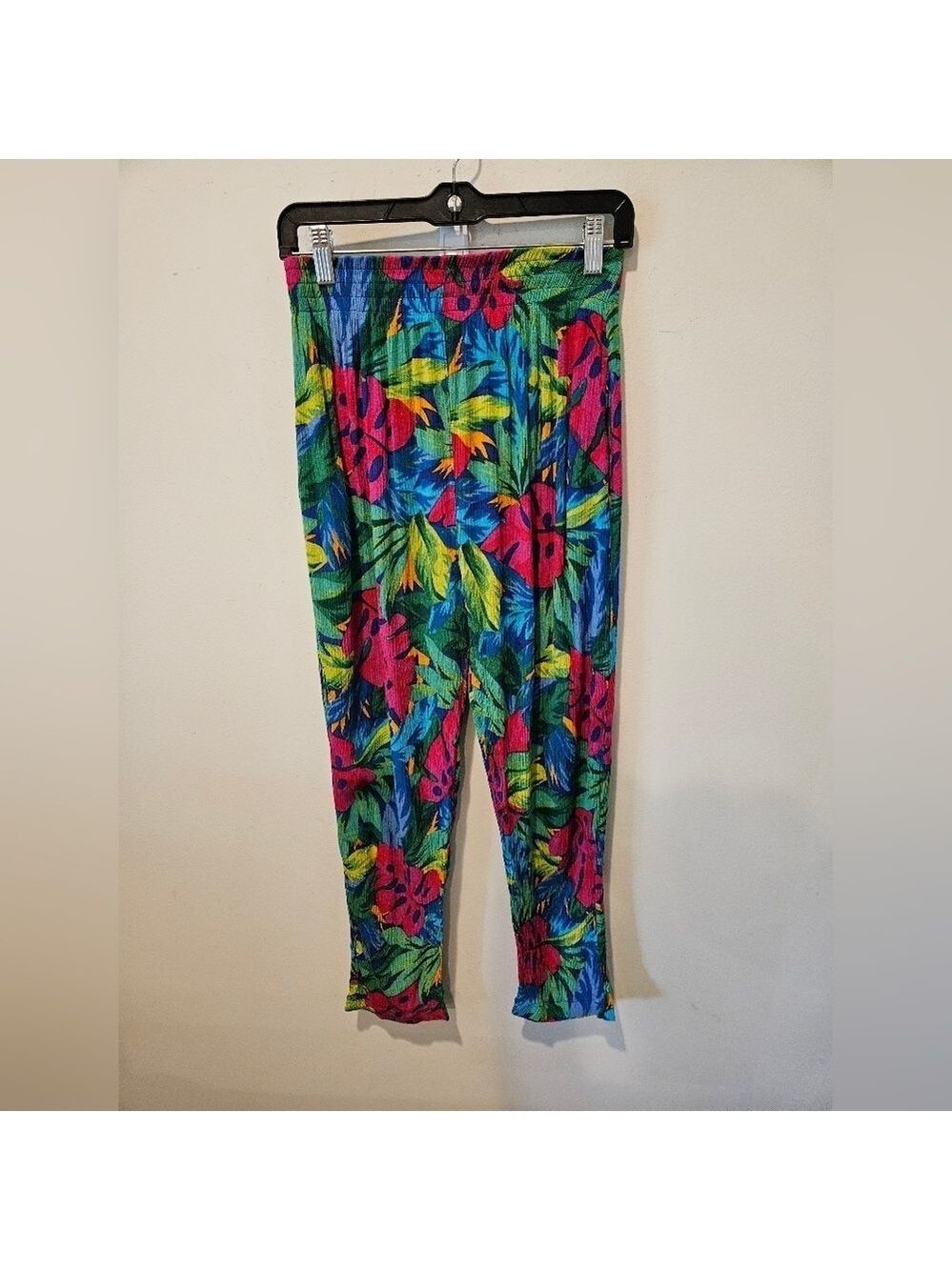 ONE RESOURCE WOMEN'S COLORFUL TROPICAL PULL-ON PANTS SIDE POCKETS SIZE MEDIUM
